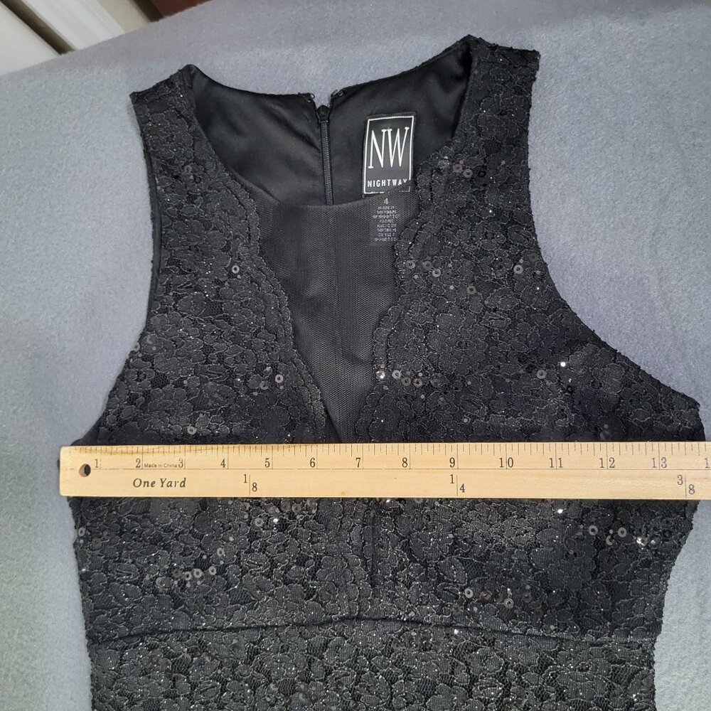 NIGHTWAY Womens SZ 4 Lace Sequin Sleeveless Little Black Dress Prom Cocktail Got - Picture 5 of 11